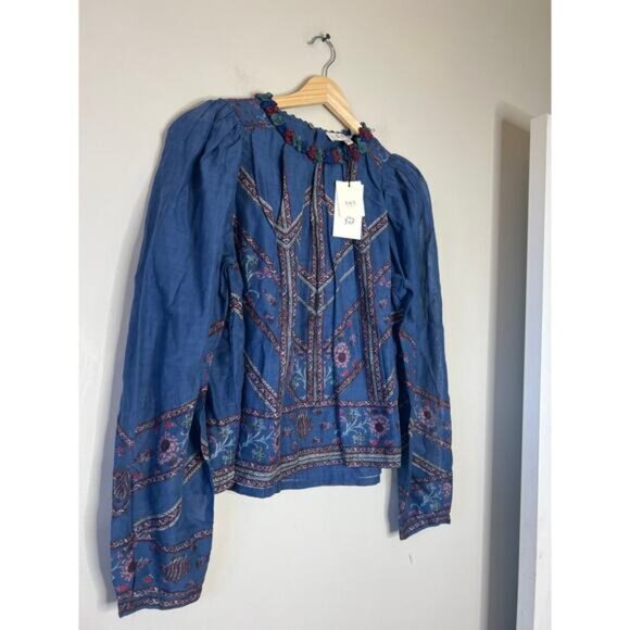 NWT Sea New York Lightweight Non-Stretch Voile Long Sleeves Valeria Top Navy - Picture 3 of 7